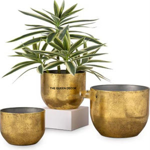 Accesorios de Jardín, Macetas para Flores y Plantas, Macetero de Hierro de Nuevo Diseño con Soporte con Acabado Dorado - Product Image 4