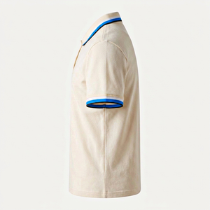 Camisas Polo para Hombre en Color Crema Beige con Logotipo Personalizado, Cuello con Ribete en Contraste, Puños a Rayas, Estilo Casual Elegante, Camisa Polo para Golf y Tenis - Product Image 4