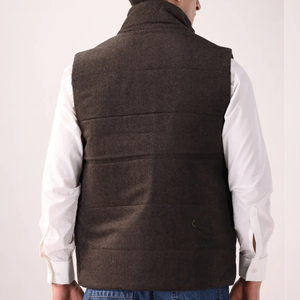 Gilet en laine pour homme, col mandarin, fermeture boutonnée et zippée, couleur unie, épais, anti-boulochage, sans manches, pour l'automne - Product Image 3