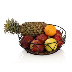 Corbeille à fruits élégante en saule noir avec supports amovibles pour bananes, base en bois, panier de rangement domestique pour légumes avec fonction de suspension - Product Image 1