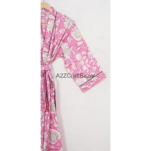Kimono 100% coton pur, peignoir pour femmes, vêtements de nuit ouverts sur le devant, robe de plage avec ceinture à nouer - Product Image 4