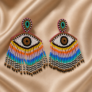 Pendientes colgantes de cuentas de semilla con ojo turco coloridos para mujer, hechos a mano, con borlas, pendientes llamativos, joyería de moda al por mayor - Product Image 4