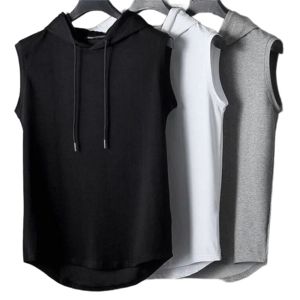 Hot Sale Men's Hooded Knitted Breathable Plus Size Casual Cotton Sleeveless Sweat Vest Tank Top - Product Image 3