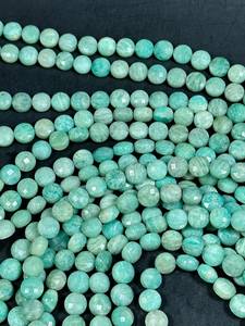 ลูกปัดอเมซอนไนต์ธรรมชาติจากรัสเซีย รูปทรงเหรียญเหลี่ยมเพชรพลอย สีเขียวฟ้าสวยงาม ร้อยเป็นเส้นเต็ม - Product Image 2