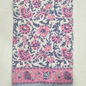 Aqua and Coral Hand Block Print Cotton Sarong <b>Wrap</b> for Women, Lightweight Bikini Cover-Up, Summer <b>Beach</b> & Resort Wear - Product Image 1
