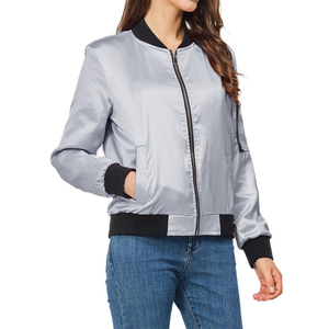Women's Silver Satin Bomber <b>Jacket</b> Classic Zip Up Shiny Silk Flight <b>Jacket</b> Lightweight Casual Outerwear Coat with Pocket Grey - Product Image 4