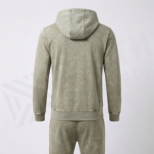 Ensemble de jogging vintage personnalisé à prix avantageux, survêtement zippé délavé à l'acide, sweat à capuche et pantalon de survêtement pour homme, style streetwear - Product Image 2
