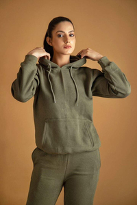 Conjunto Deportivo de 2 Piezas para Mujer, Color Verde, de Alta Calidad, Cálido, Informal, Ligero, Holgado, con Sudadera con Capucha y Pantalones Largos - Product Image 4