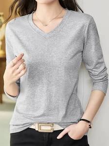 Lightweight breathable fabric featuring a classic v neck elegant solid color ladies seasonal tshirt crafted - Product Image 4