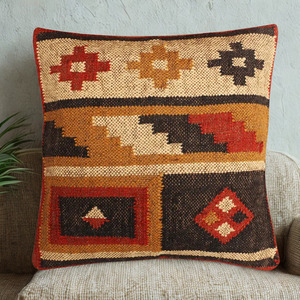 Housse de coussin carrée en tissu de coton tricoté moderne sur mesure, inspirée du style indien, brodée - Product Image 2