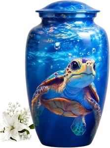 Urne funéraire en forme de tortue de mer noire pour cendres humaines, design corail océanique coloré, grande urne en aluminium de 200 cm³ avec sac gratuit - Product Image 4