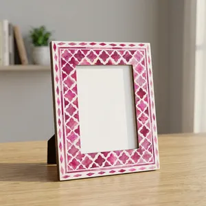 Handcrafted <b>Pink</b> Agate Quartz Marble Geometric Photo <b>Frame</b> Natural Stone Tabletop Decorative Picture Display - Product Image 4