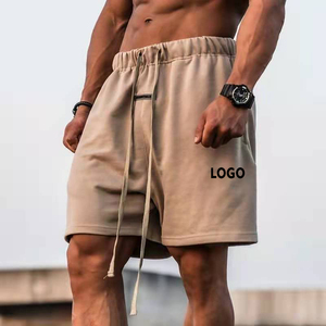 Pantalones cortos de algodón beige sólido para hombre, con cordón ajustable en la cintura, estilo casual, de longitud media, con logo frontal, conjuntos de pantalones cortos para hombre - Product Image 1