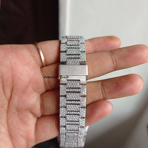 นาฬิกาข้อมือผู้ชายทรงกลมแบบกำหนดเอง ประดับเพชรโมอิสซาไนต์ ตัวเรือนสแตนเลส สไตล์ฮิปฮอป หน้าปัดแบบเข็มกลไก - Product Image 2