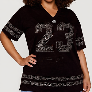 เสื้อเจอร์ซีย์อเมริกันฟุตบอลคุณภาพสูงแบบยูนิเซ็กซ์ ตกแต่งด้วยคริสตัล ไซส์ใหญ่ ผ้าตาข่ายโพลีเอสเตอร์ แขนสั้น สวมใส่สบาย ขายส่ง บริการ OEM - Product Image 1