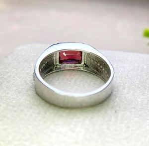 Natural Garnet Men's Engagement Wedding <b>Ring</b> 3 Carat <b>Emerald</b> Cut Red Gemstone January Birthstone 925 <b>Silver</b> Luxury Party - Product Image 3