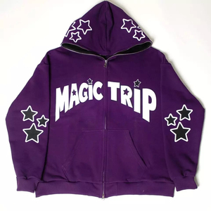 Sudadera con capucha Y2K con estrellas de diamantes de imitación para mujer, con cremallera, gráfico Magic Trip, estilo urbano, oversize, con logo personalizado - Product Image 4