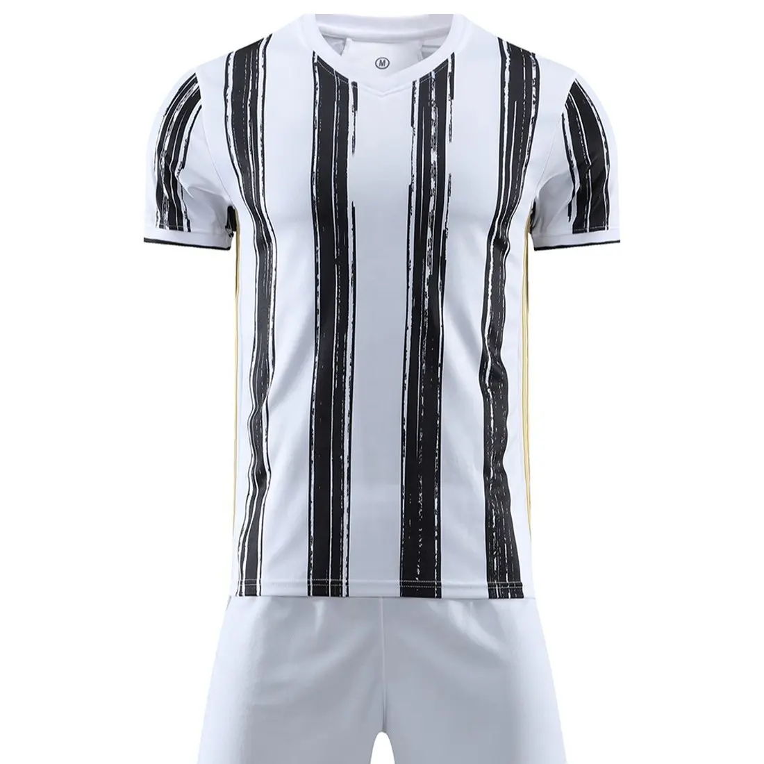 ファッショナブルな最高品質のユースサッカーユニフォームカスタムロゴ印刷男性はプラスサイズの白黒サッカーユニフォームを着用します