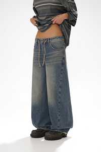 Jean pour femme taille mi-haute, coupe large, en denim délavé, écologique, imperméable, couleur unie, en coton, coupe droite, longueur intégrale - Product Image 3