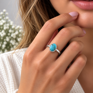 Kingman Mohave <b>Turquoise</b> Silver <b>Ring</b> Western Boho Statement Gemstone Jewelry Southwestern Fashion <b>Ring</b> for Women - Product Image 1