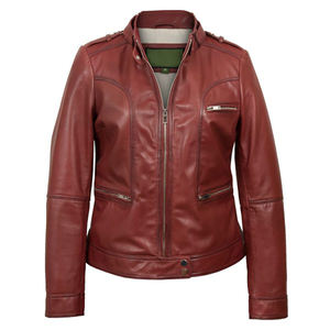 Chaqueta de cuero para mujer con cremallera, estilo casual, corte ajustado, cuello vuelto, estilo motero, para uso urbano - Product Image 1