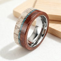 Bague en carbure de tungstène avec incrustation en bois de cerf et turquoise, alliance plate pour femmes et hommes, bijoux inspirés de la nature en gros