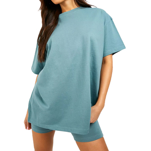 Ensemble 2 pièces tricoté pour femme, bleu, col rond, coupe ample, haut décontracté, longueur au-dessus du genou, usage quotidien, printemps-été, couleur unie - Product Image 4