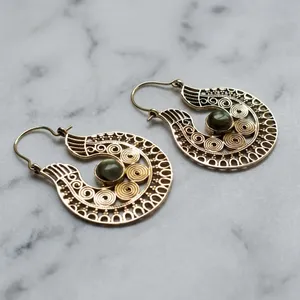 Boucles d'oreilles en pierre au Design Unique, boucles d'oreilles en laiton couleur or, boucles d'oreilles en Labradorite pour femmes et filles, bijoux - Product Image 5