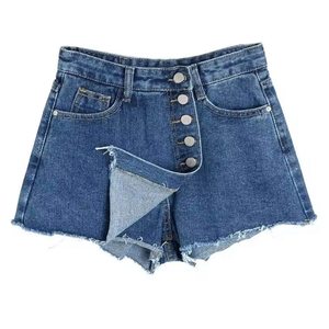 Trending High Waist Asymmetric Denim <b>Shorts</b> <b>Women</b> Solid Color Button Front Distressed Wash Summer Casual <b>Short</b> Length Regular - Product Image 6
