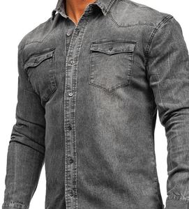 Chemises en jean pour hommes, coupe classique, en coton, écologiques, infroissables, décontractées, à manches longues, élégantes, pour la mode, vente en gros, fournisseur en vrac - Product Image 4