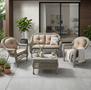 ชุดโซฟาพักผ่อนกลางแจ้ง 4 ที่นั่ง JECO ดีไซน์หวายทันสมัย พร้อมโต๊ะเก็บของในตัว เบาะรองหลังนุ่มสบาย - Product Image 1