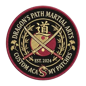 Parche Termoadhesivo Personalizado de Artes Marciales Dragon's Path, Insignia Circular Bordada con Diseño de Yin Yang y Espadas - Product Image 1