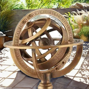 Sphère armillaire en laiton de 280 mm, faite à la main, de taille moyenne, style antique, globe céleste nautique, base en bois, vintage, décorative, pour montage mural extérieur - Product Image 5