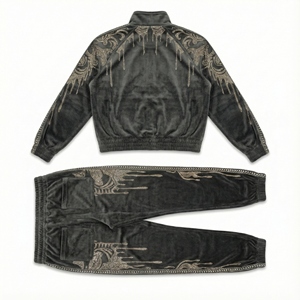 Ensemble deux pièces en velours imprimé taille plus pour femmes 2026, veste courte et pantalon large, streetwear léger - Product Image 3