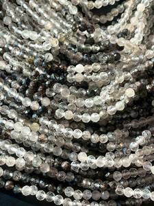 Perles de pierre de quartz tourmaline noire naturelle, facettées, rondes, super claires, pierres précieuses, brin complet de 15,5 pouces pour la création de bijoux - Product Image 3