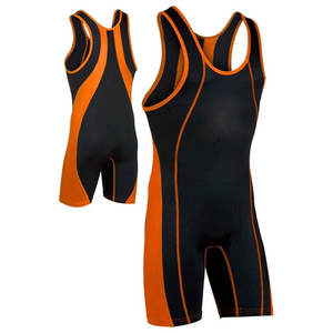 Combinaison de lutte ajustée pour homme, noire et orange, en Spandex et Polyester, extensible dans les quatre sens, respirante et durable, vêtement de sport - Product Image 1