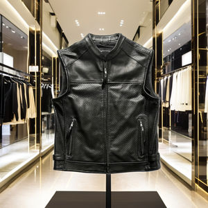 Top Quality <b>Vest</b> in Wholesale Price <b>Men's</b> Winter Leather <b>Vest</b> <b>Black</b> Stand Collar Mesh Breathable Feature ODM Design Biker <b>Vest</b> - Product Image 1