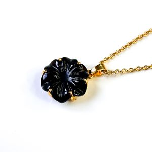 Colgante de flor de ónix negro AAA, collar de cristal con flor para mujer, colgante de ónix negro tallado a mano para la fabricación de joyas - Product Image 1