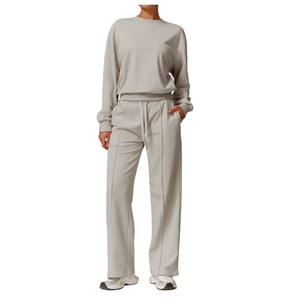 Conjunto de Yoga para Mujer al por Mayor, 2 Piezas, Ropa Deportiva, Pantalones de Cintura Alta y Pierna Ancha, Sudadera de Manga Larga, Conjunto de Yoga Sólido - Product Image 4