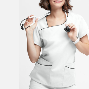 Unisex Scrub Tops Short Sleeve V Neck Top with Pockets Hospital Uniforms Knitted 100% Cotton Breathable Comfortable - Product Image 5