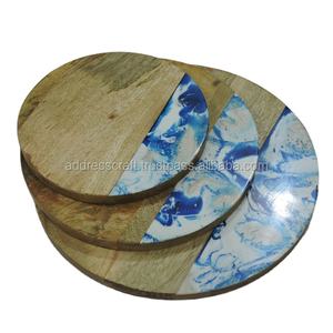 Planche à fromage et charcuterie artisanale Ensemble de planche à fromage en bois de manguier et résine Bloc à découper pour la maison Hôtel Restaurant Ustensiles de cuisine - Product Image 1