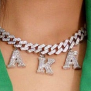 AKA Cuban Link <b>Necklace</b> Silver Letter Pendant Chain Iced Out <b>Statement</b> Jewelry Premium Fashion Accessory - Product Image 5