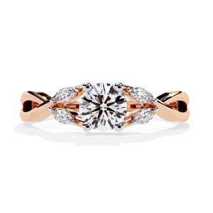 Bague de fiançailles en platine avec diamant rond brillant et pierres latérales marquise, certifiée GIA, design classique pour femme - Product Image 3