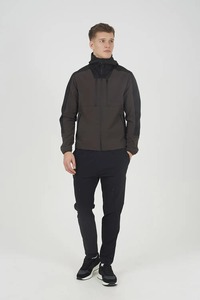 Men's Hooded Windbreaker <b>Jacket</b> Solid Color Zipper Closure Casual Outdoor Wear Autumn Polyester Material - Product Image 1