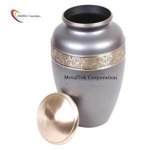 Adult Style Metal Cremation Urn New Grey Brass Golden Floral Band With Secured Lid <b>Keepsake</b> <b>Ashes</b> Jars Funeral Decorative Urns - Product Image 4