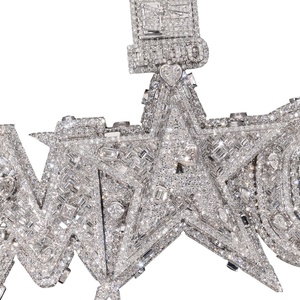 Pendentif Lettre Personnalisé Plaqué Or avec Diamants, Chaîne Cubaine en Argent Sterling 925, Coupe Baguette, Unisexe, 112g, Bijoux Hip Hop OEM ODM - Product Image 3