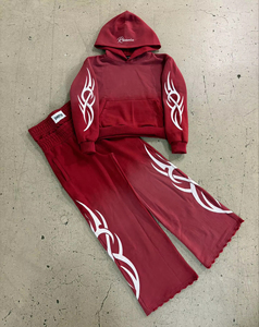 Ensemble sweat à capuche court et pantalon de survêtement large personnalisé 2-en-1 – Mélange de coton écologique de qualité supérieure, streetwear uni, logo marque privée - Product Image 5