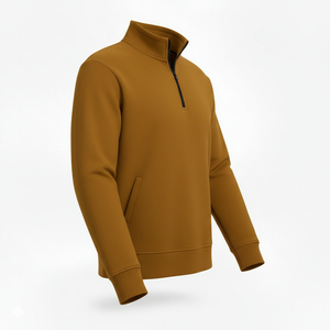 Men's Winter Half Zip Fleece Pullover Sweatshirt Eco-Friendly Knitted Plain Dyed with Pocket High Quality Half Zip Sweatshirts - Product Image 3