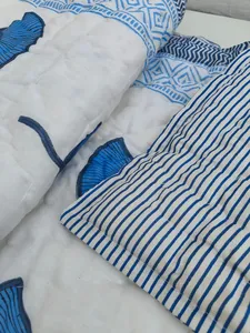 Indian Hand Block Print Reversible Razai Quilt Kantha Winter Bedding <b>Set</b> Handmade Cotton Quilted <b>Comforter</b> Decorative Razai - Product Image 3