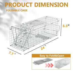 Trappola Pieghevole Resistente da 24 Pollici per Procioni, Trappola Umana per Gatti e Conigli, Gabbia per Animali Vivi per Scoiattoli e Conigli, per il Controllo dei Parassiti - Product Image 2